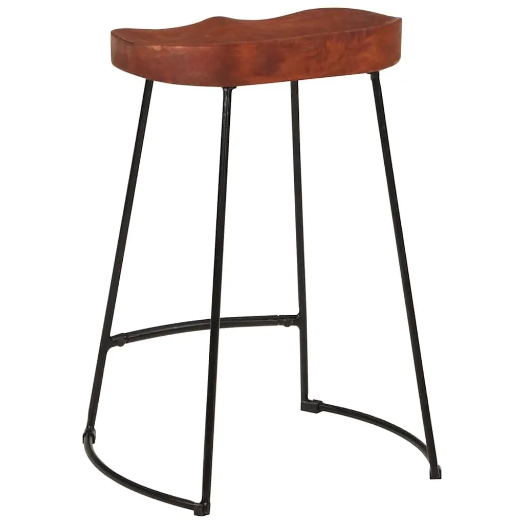Bar Stools Solid Mango Wood Brown Retro 2 Piece Kitchen Counter Seating Furniture
