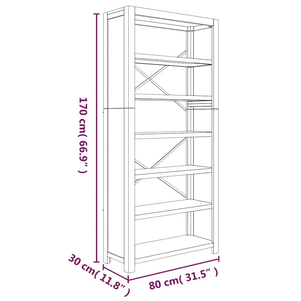 6-Tier Bookcase Solid Wood Acacia 80x30x170cm Brown Storage Shelving Display