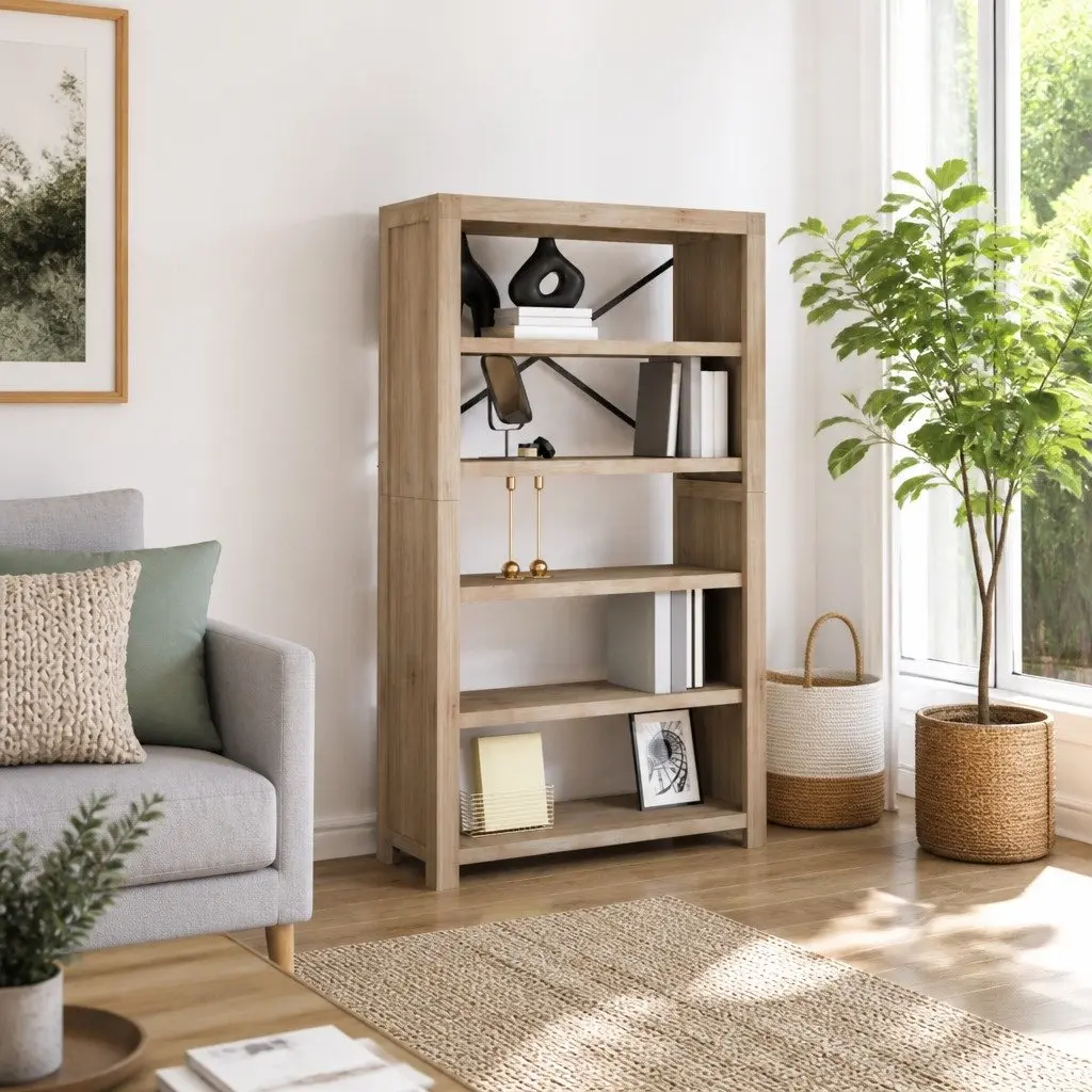 5-Tier Wooden Bookcase 80x30x140cm Brown Shelving Storage Display Organiser