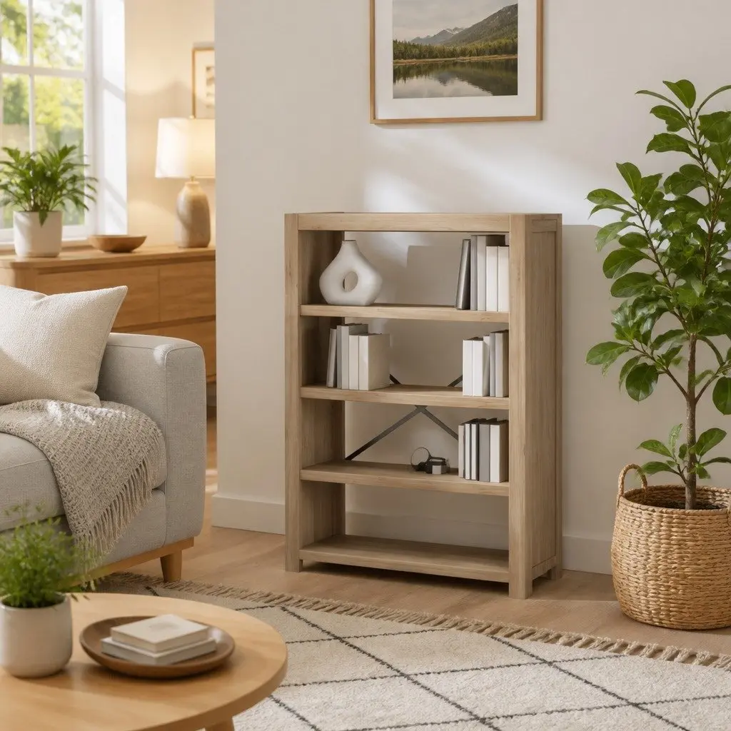 4-Tier Wooden Bookcase Solid Acacia 80x30x110 cm Brown Standing Shelf Storage Display