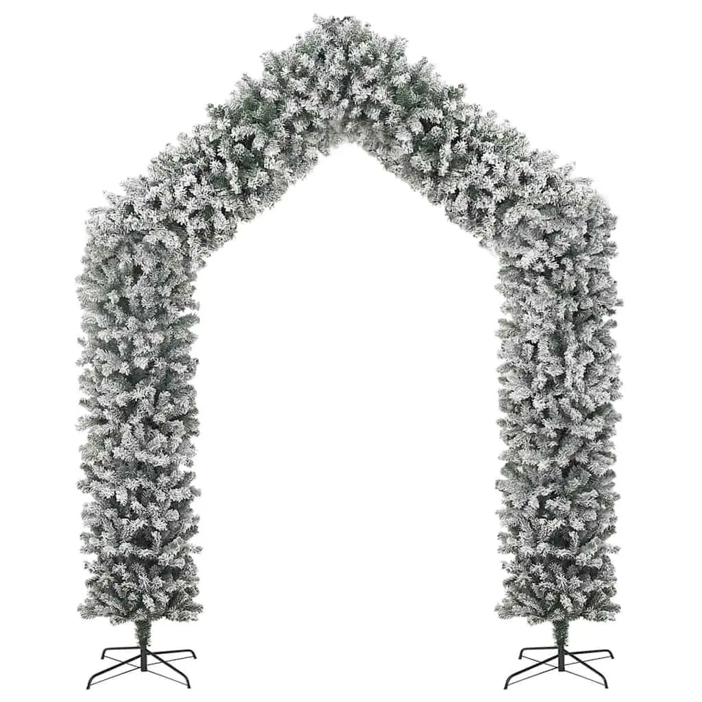 270cm Snow White Flocked PVC Christmas Tree Arch with Steel Stand Holiday Decoration
