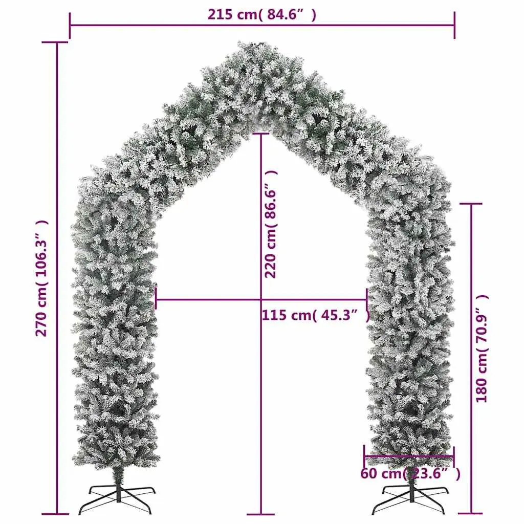 270cm Snow White Flocked PVC Christmas Tree Arch with Steel Stand Holiday Decoration