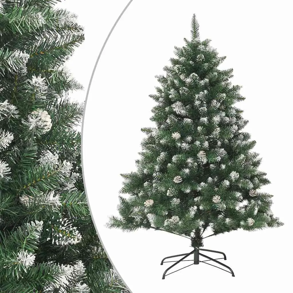 Green Christmas Tree 120cm Artificial PVC Hinged Branches with Snow Flocked Tips and Stand