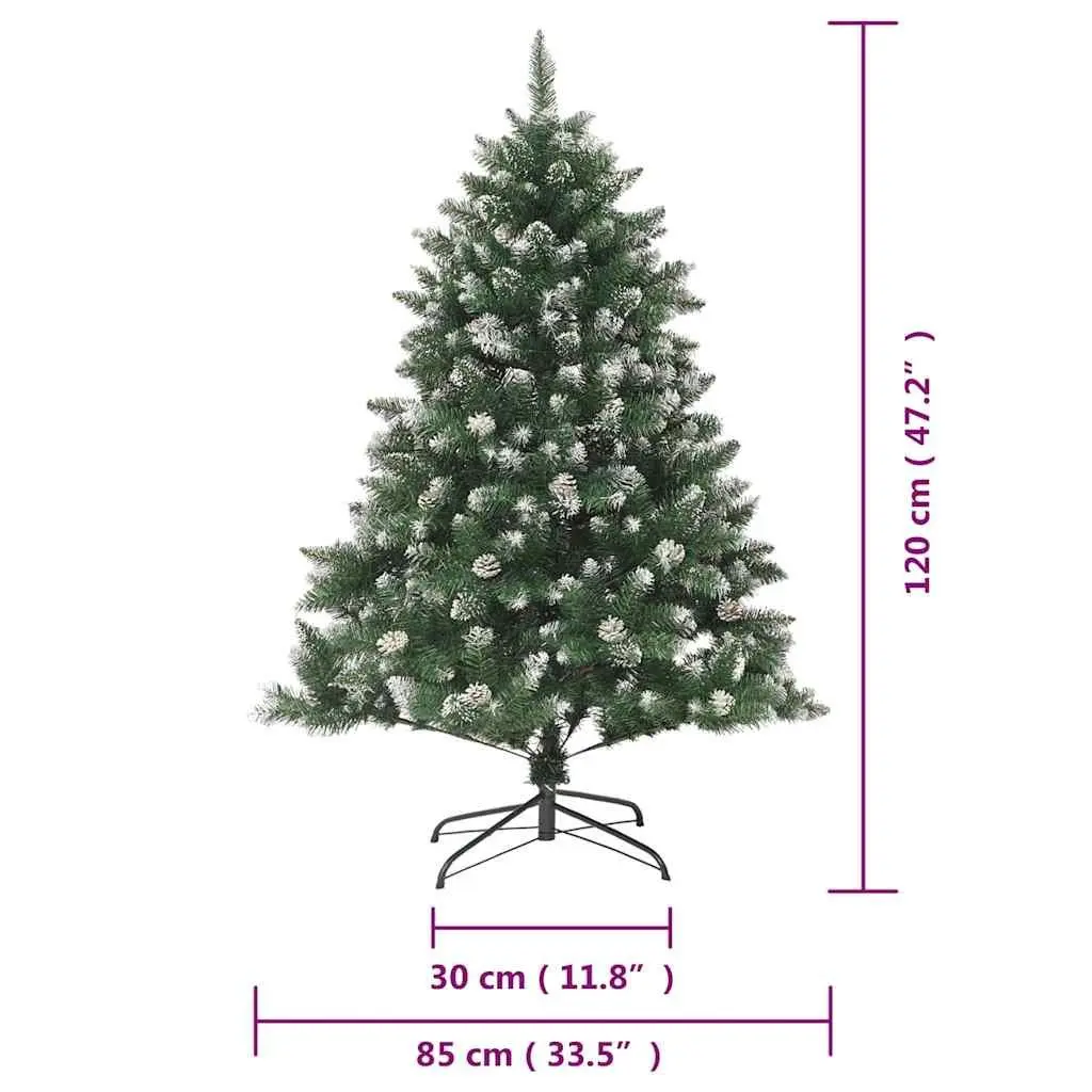 Green Christmas Tree 120cm Artificial PVC Hinged Branches with Snow Flocked Tips and Stand