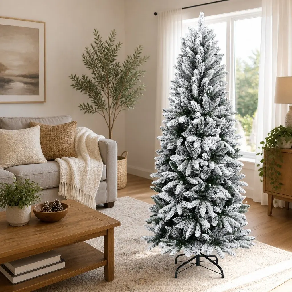 Artificial Christmas Tree Flocked Snow White 180 cm PVC PE