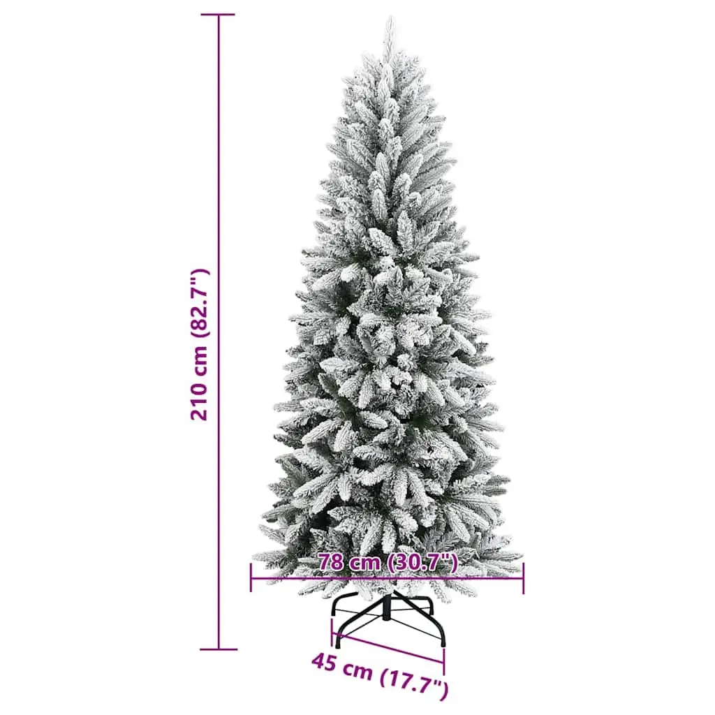 Artificial Christmas Tree 210cm Hinged Branches White Flocked Snow PVC PE