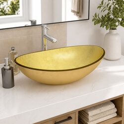 Practical Gold Tempered Glass Wash Sink 54.5x35x15.5 cm