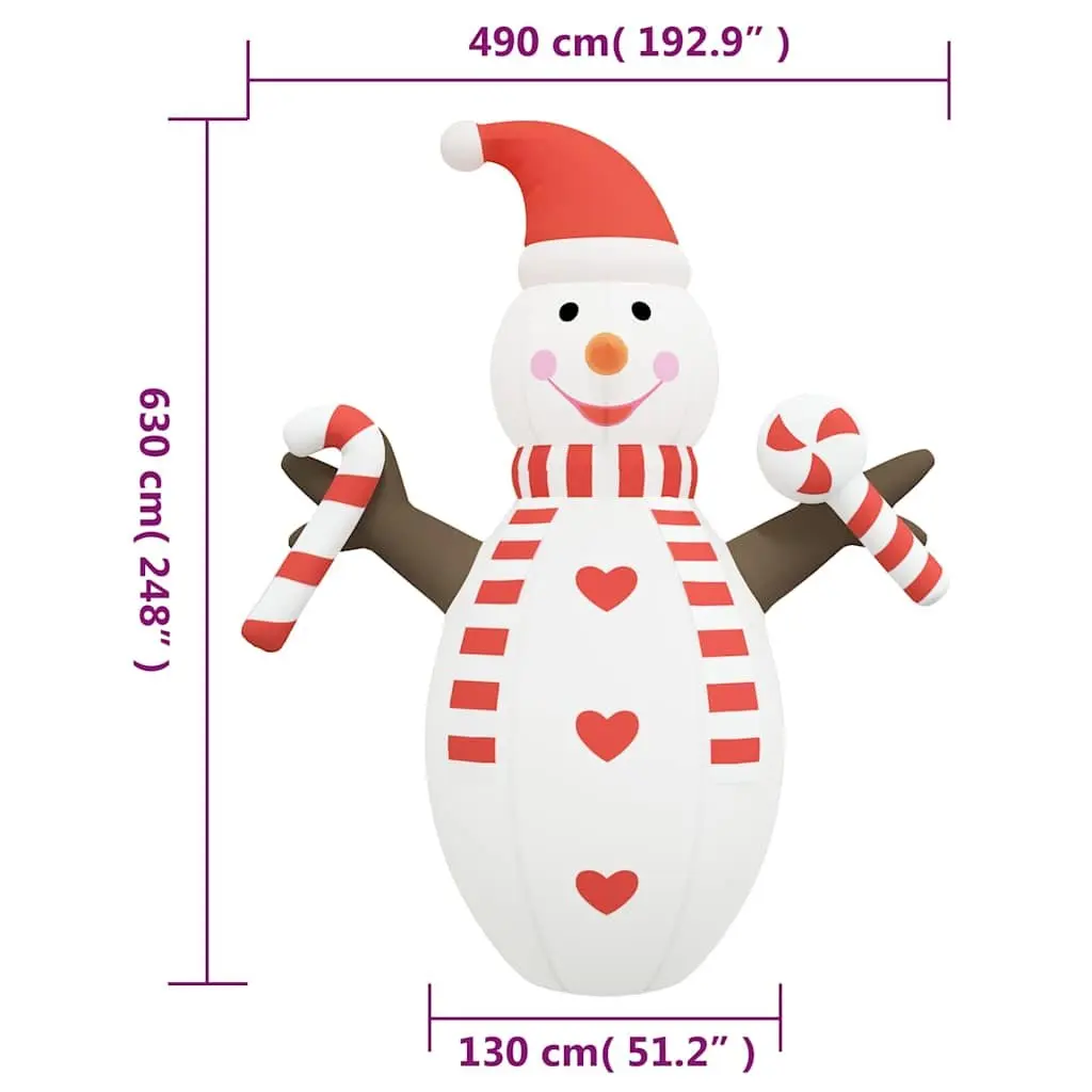 Inflatable Snowman Decoration Oxford Fabric 630cm Outdoor Garden with LED Lights