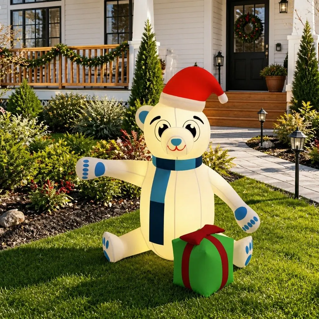 Inflatable Teddy Bear Decoration LED 180cm Outdoor Holiday Oxford Fabric