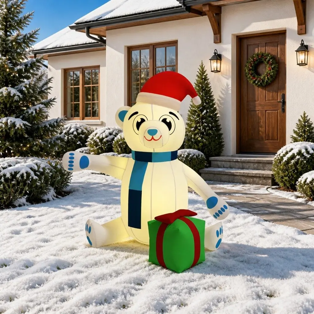 Inflatable Christmas Teddy Bear Outdoor Decoration LED 240cm Weather Resistant Yard Display