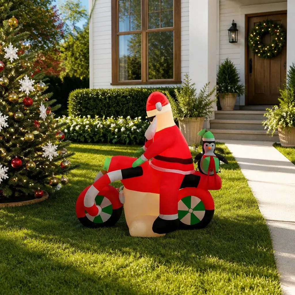 Inflatable Santa on Motorcycle Holiday Decoration LED 158cm Oxford Fabric