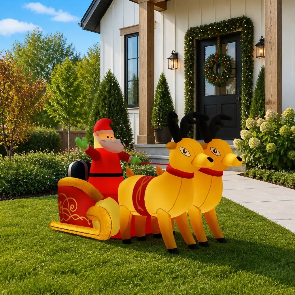 Inflatable Santa and Reindeer Yard Decoration Oxford Fabric 130cm LED Outdoor Holiday