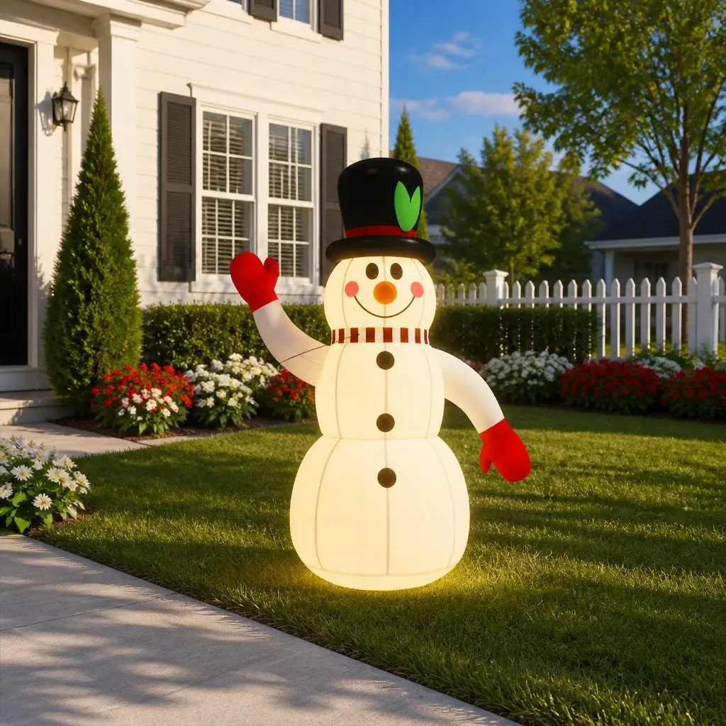Inflatable Christmas Snowman Decoration 120cm Oxford Fabric with LED Lights for Holiday Yard