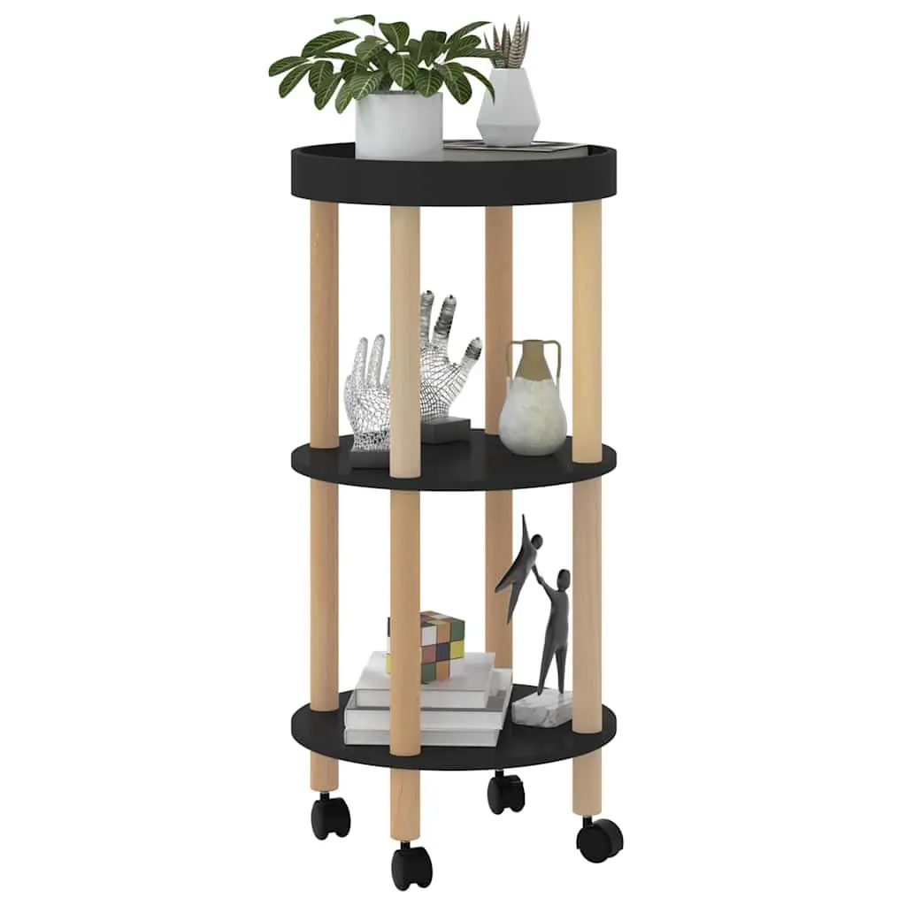 3-Tier Kitchen Trolley Engineered Wood Black