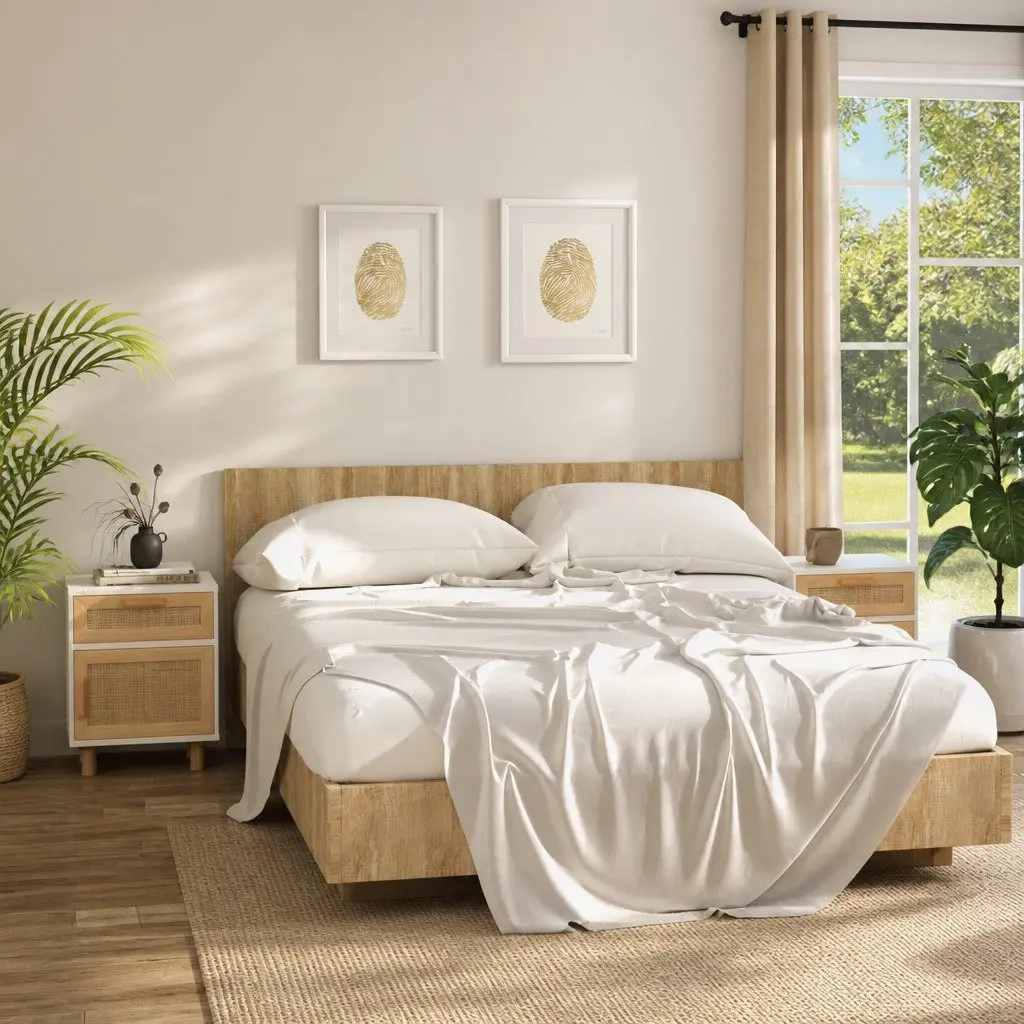 Bedside Cabinet 2 pcs White Solid Pine Wood Rattan Drawer Storage Nightstand
