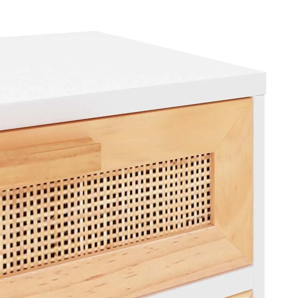 Bedside Cabinet 2 pcs White Solid Pine Wood Rattan Drawer Storage Nightstand