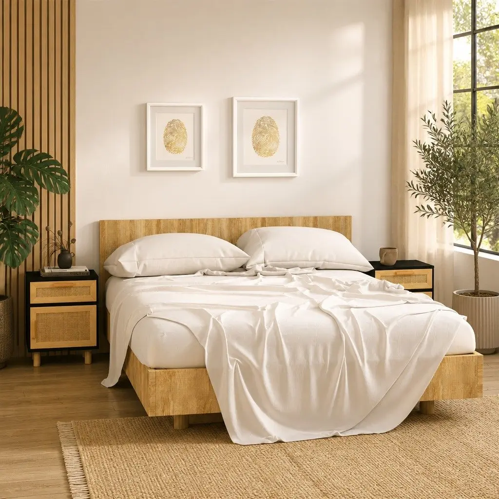 Bedside Cabinet Engineered Wood Black Solid Pine Wood Rattan 2 Piece Nightstand Storage Drawer