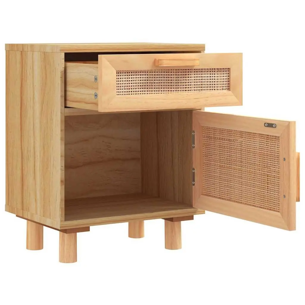 Bedside Cabinet Solid Wood Pine Rattan 2 pcs Brown Storage Drawer Nightstand