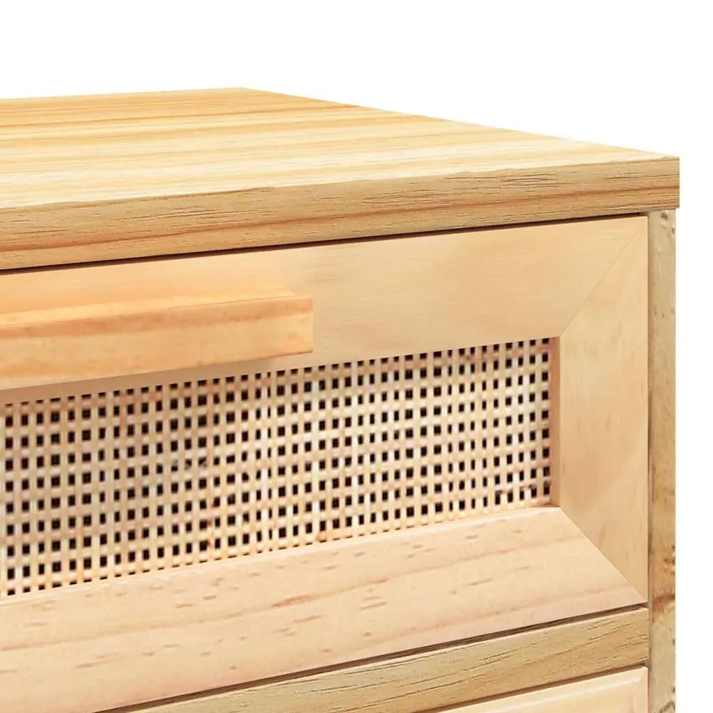 Bedside Cabinet Solid Wood Pine Rattan 2 pcs Brown Storage Drawer Nightstand