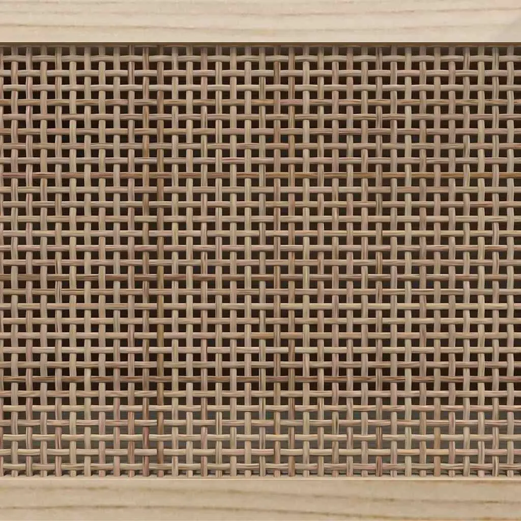 TV Cabinet Brown Storage Unit 3 Compartments Rattan Door Solid Wood Feet