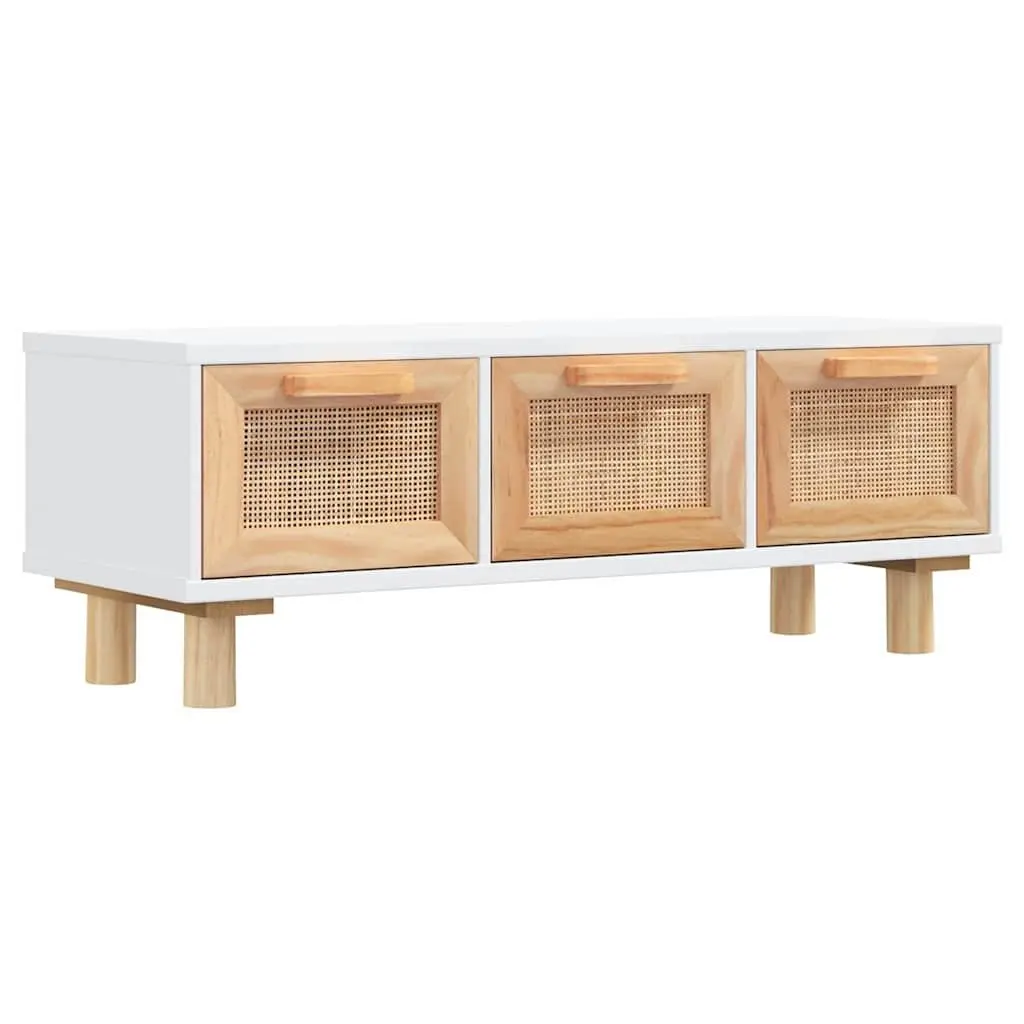 Coffee Table White 80x40x30cm 3 Drawers Rattan Weaving Storage Side Table