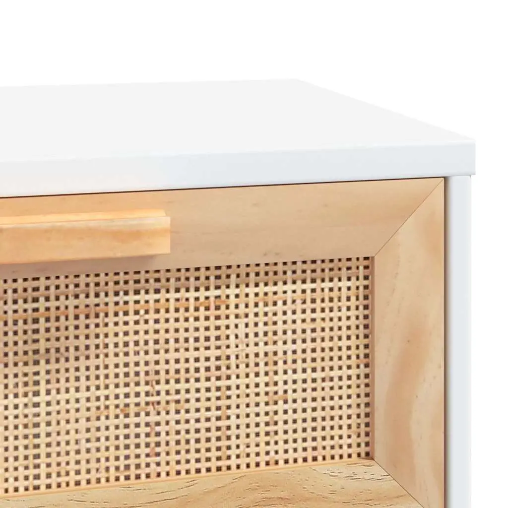 Coffee Table White 80x40x30cm 3 Drawers Rattan Weaving Storage Side Table