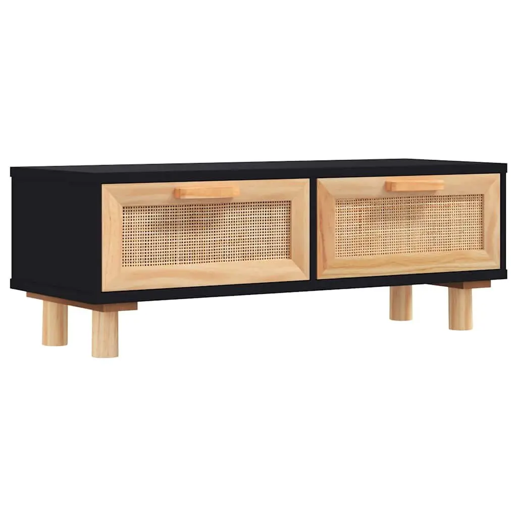 Coffee Table Black Storage Drawers Rattan Weaving Side Table Home Furniture