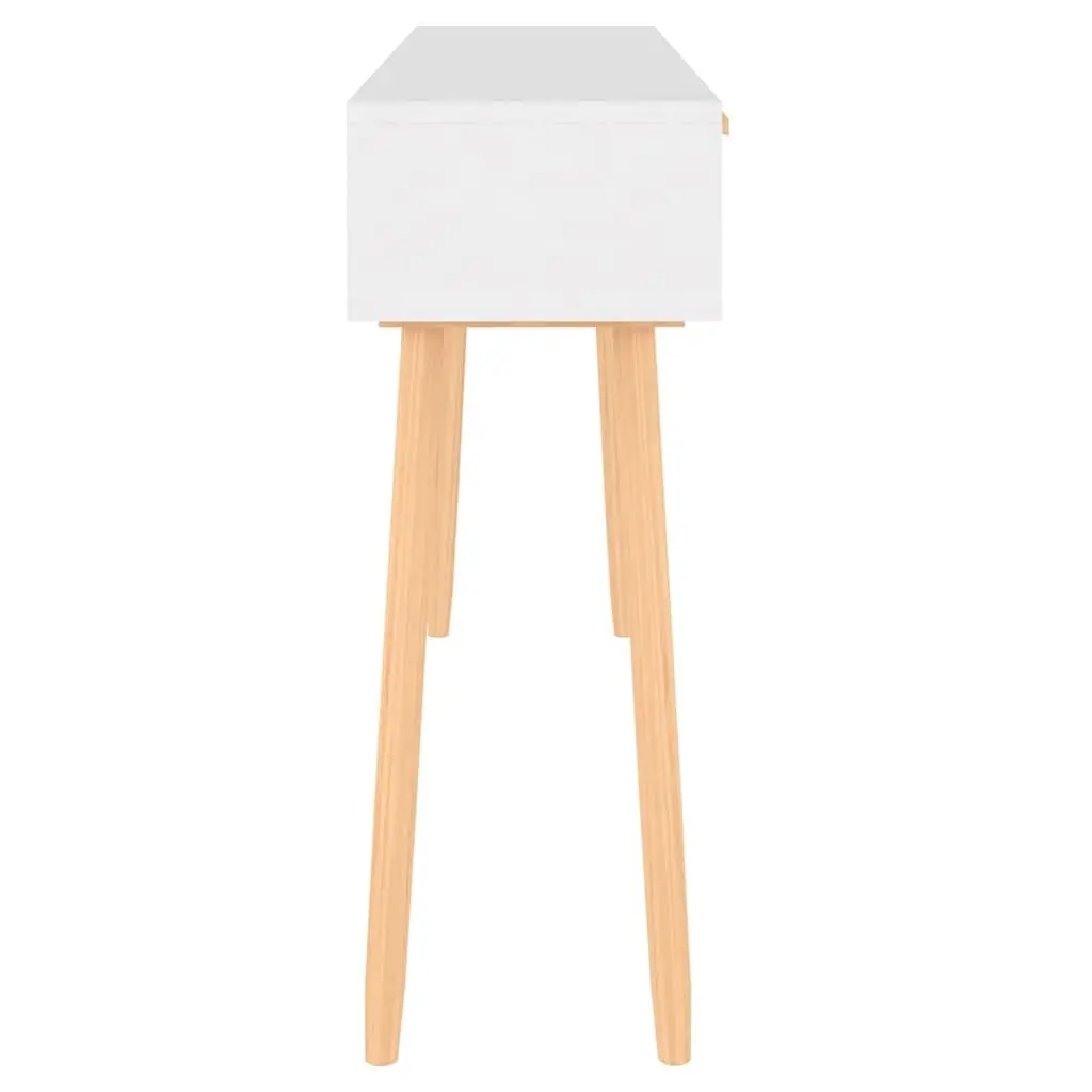 Console Table Engineered Wood White 105x30x75cm Solid Pine Rattan Drawers