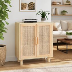 Functional Brown Sideboard with Rattan Doors for Home Use