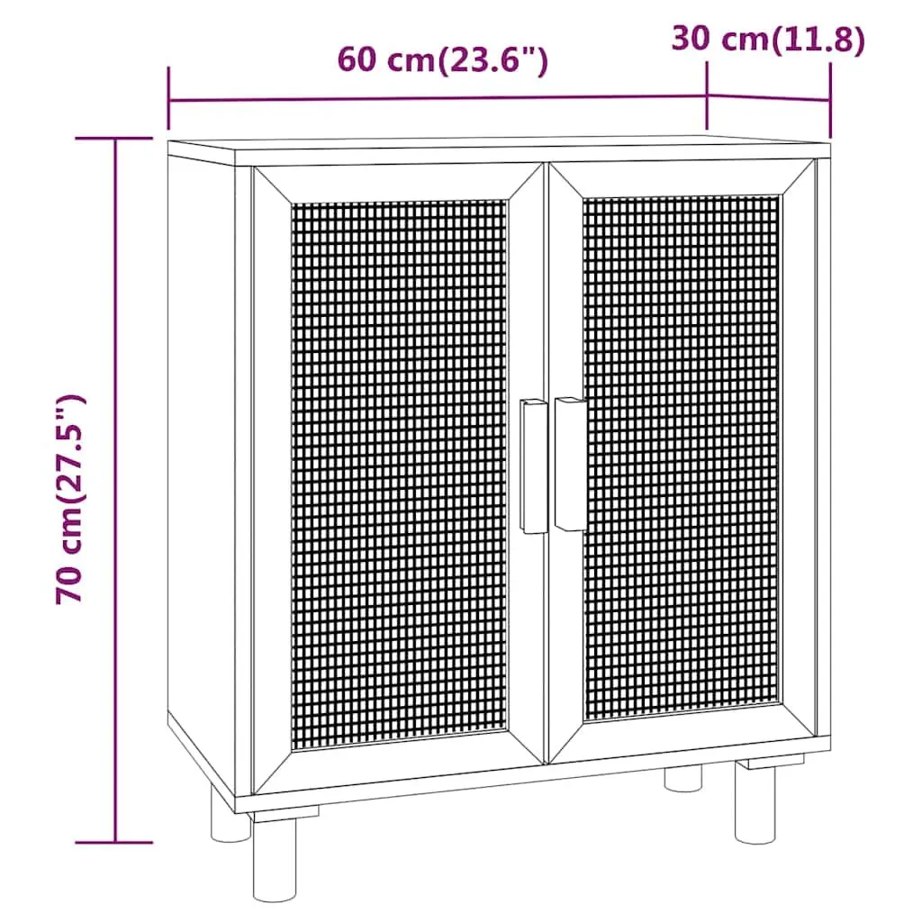 Sideboard Brown 60x30x70 cm Storage Cabinet with Rattan Door Design Furniture