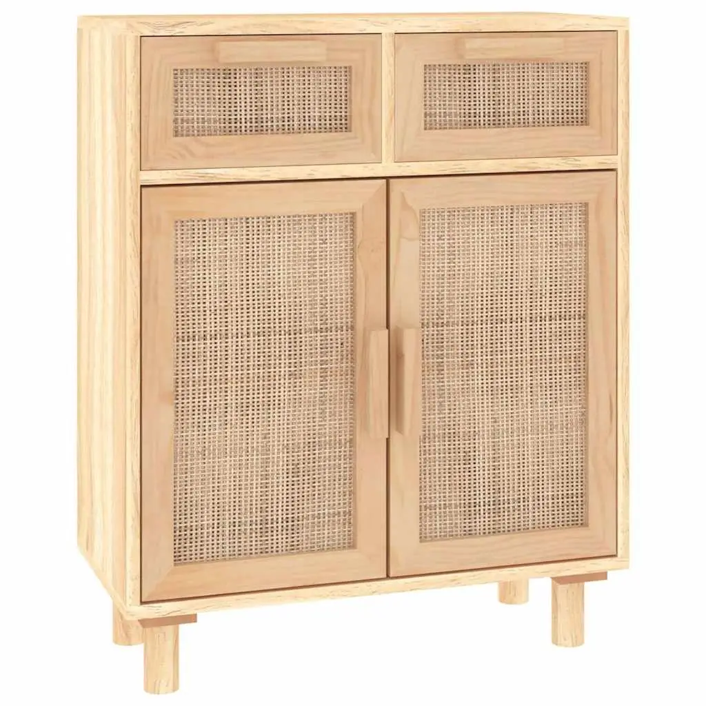 Brown Sideboard Cabinet Storage Furniture Solid Pine Rattan 60x30x75cm Engineered Wood with Drawers and Compartments