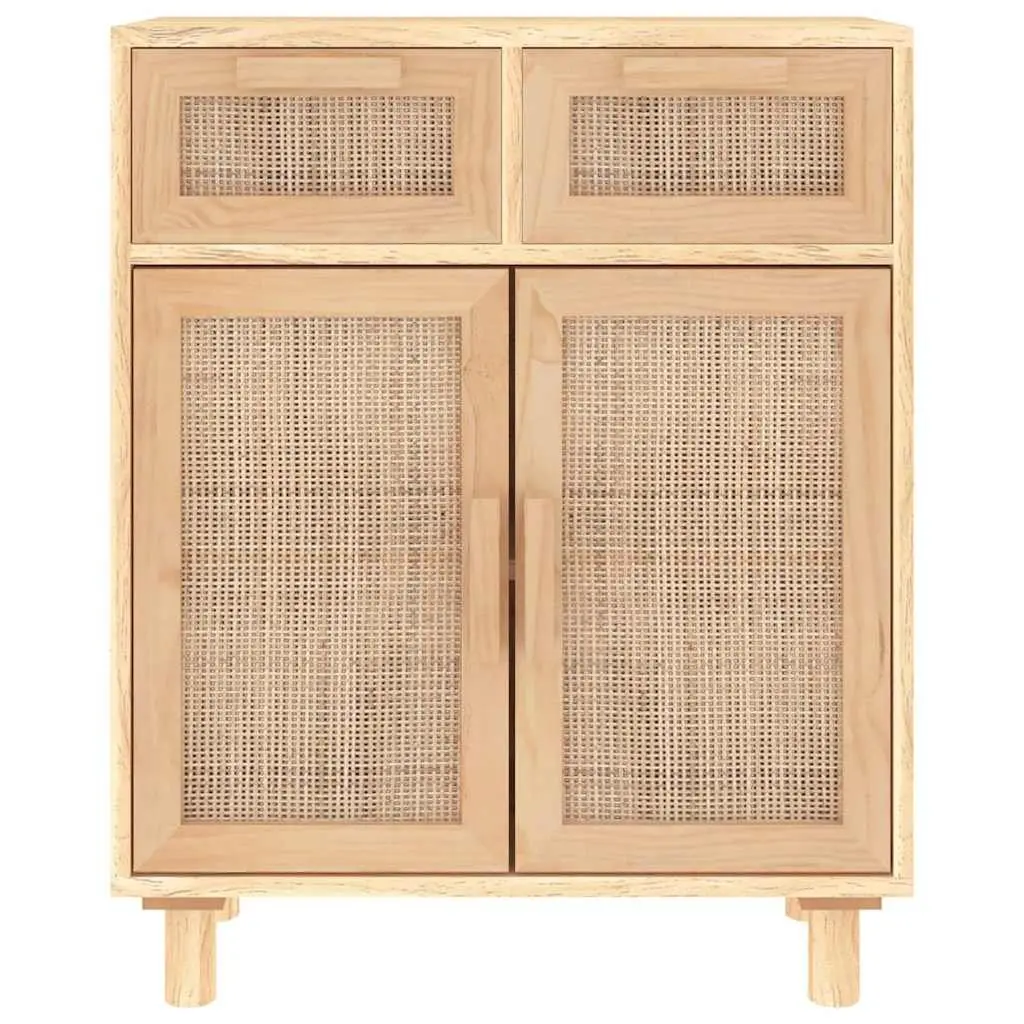 Brown Sideboard Cabinet Storage Furniture Solid Pine Rattan 60x30x75cm Engineered Wood with Drawers and Compartments