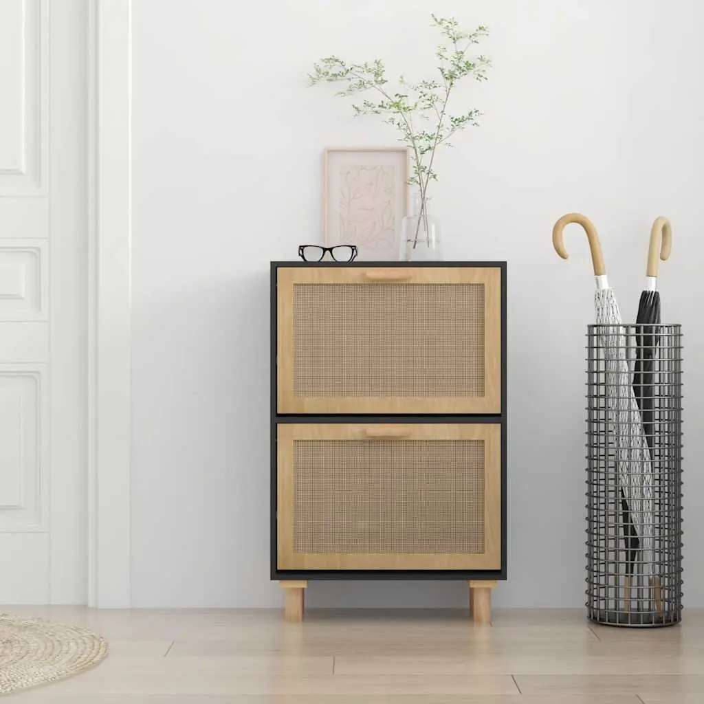 Shoe Cabinet Scandinavian Design Black Engineered Wood Rattan Drawers Storage
