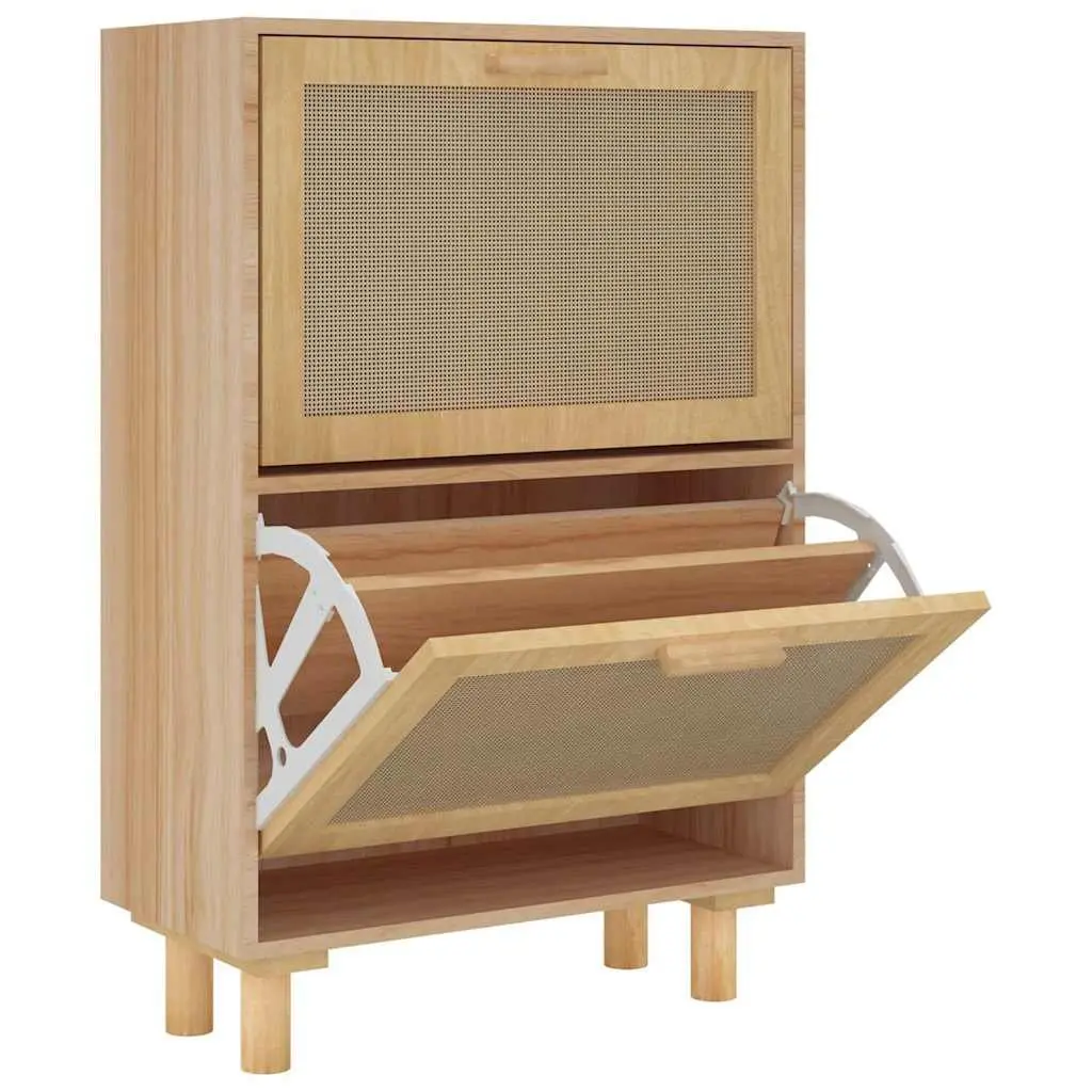Shoe Cabinet Brown Scandinavian Design Storage Organiser 2 Drawers Rattan