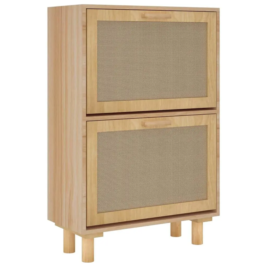 Shoe Cabinet Brown Scandinavian Design Storage Organiser 2 Drawers Rattan