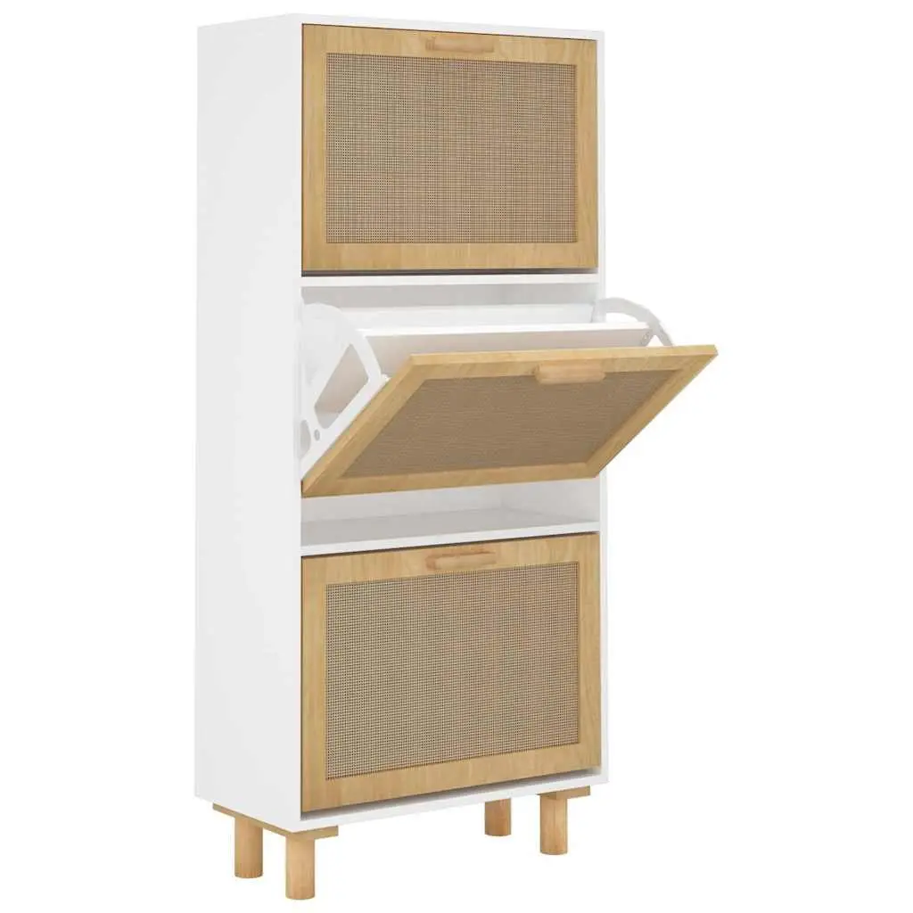 Shoe Cabinet White Scandinavian Design 3 Drawers Rattan Weaving Storage