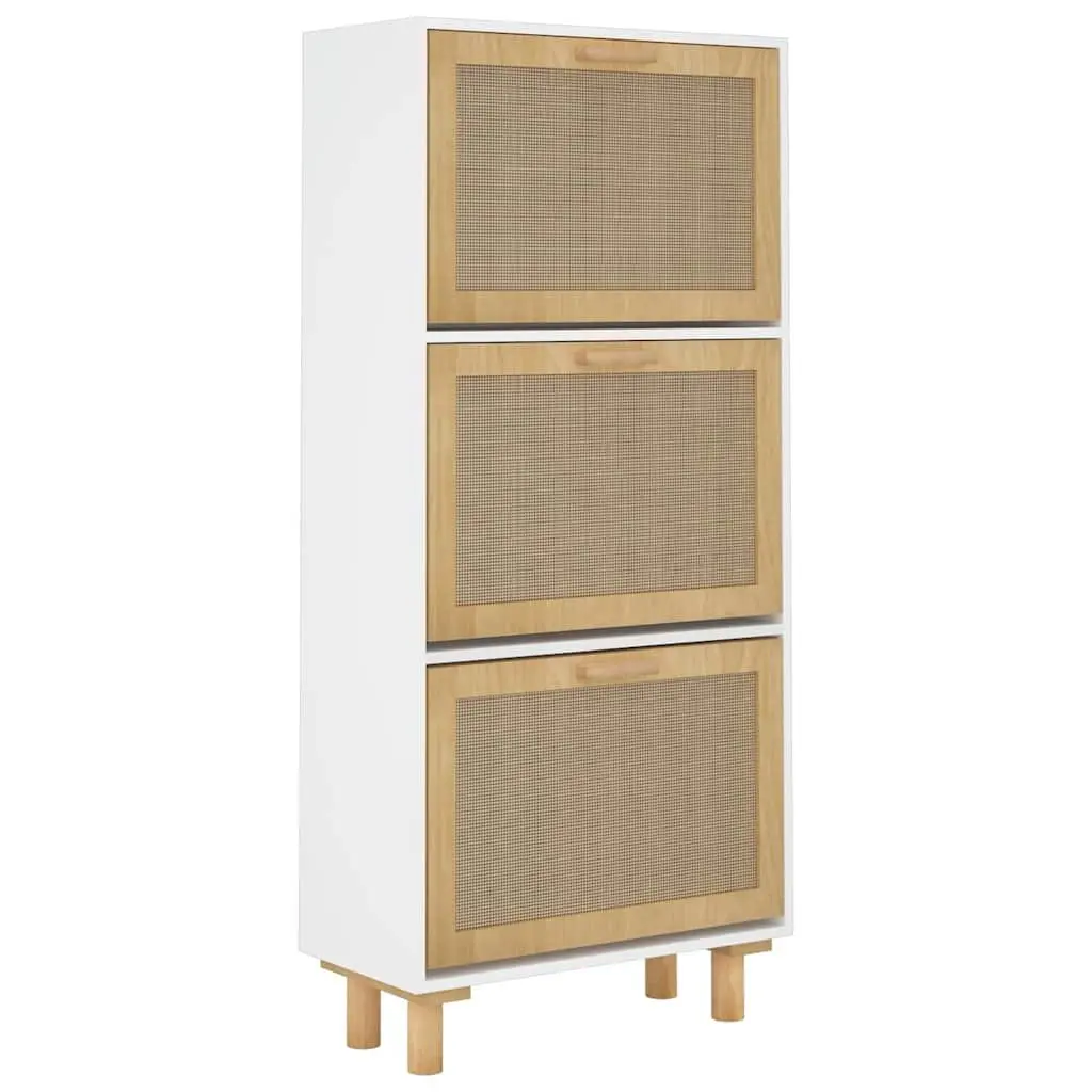 Shoe Cabinet White Scandinavian Design 3 Drawers Rattan Weaving Storage