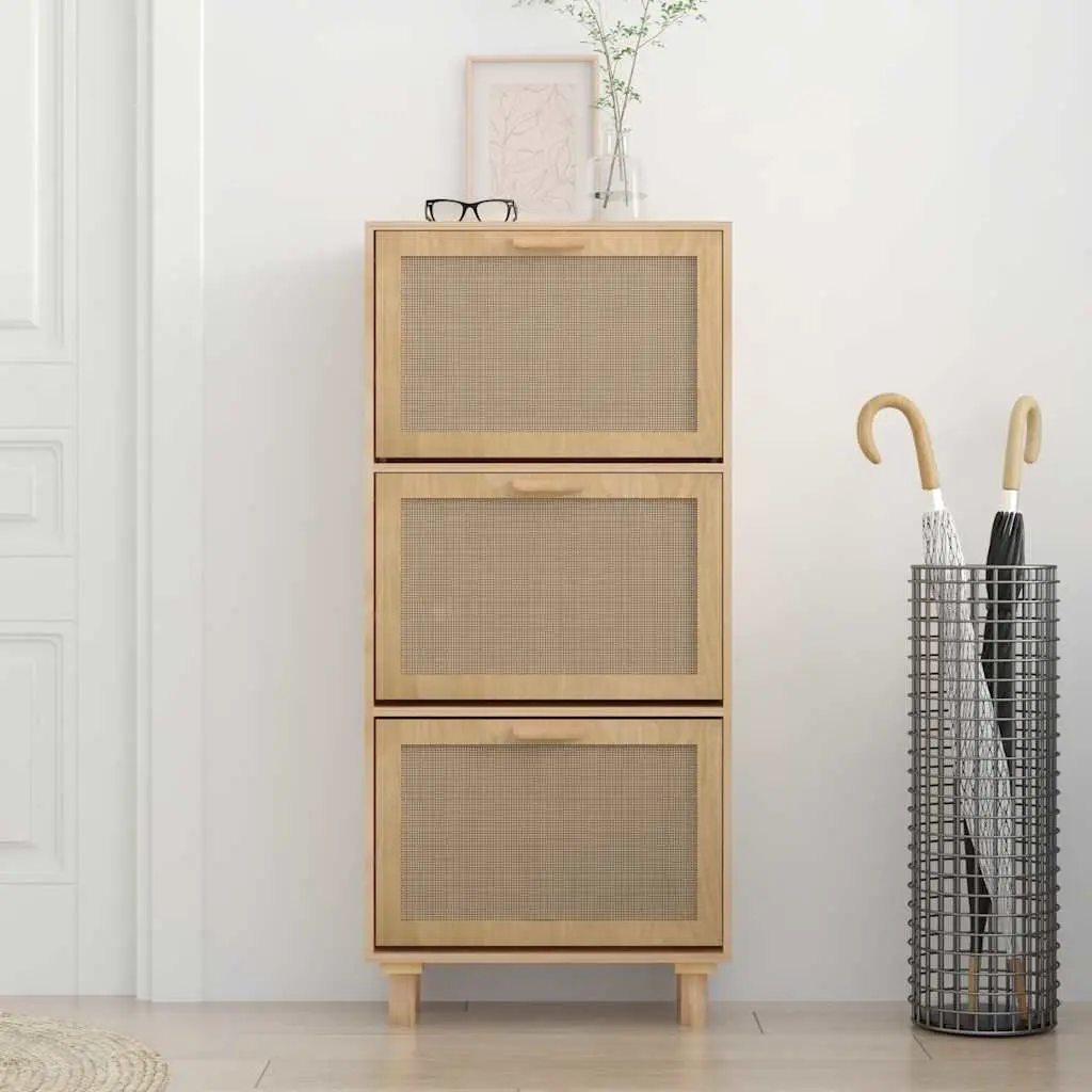 Shoe Cabinet Brown Storage Organiser 3 Drawer Rattan Design Hallway Entrance