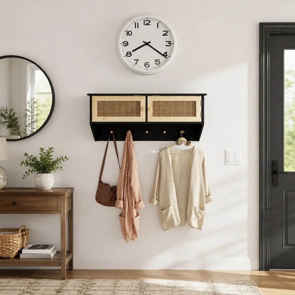 Wall-mounted Coat Rack with Storage Compartments and Hooks Entryway Organizer