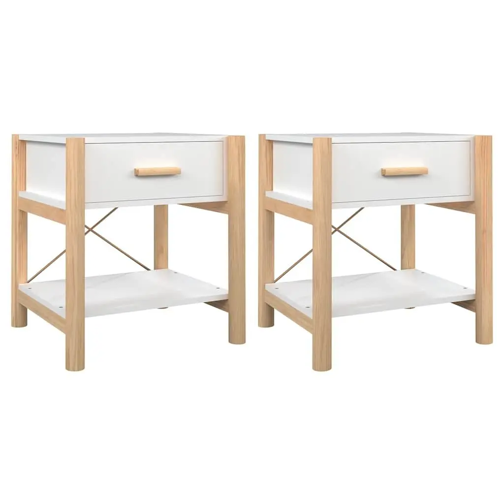 Bedside Tables Set of 2 White Engineered Wood Cabinet Storage Nightstand Bedroom