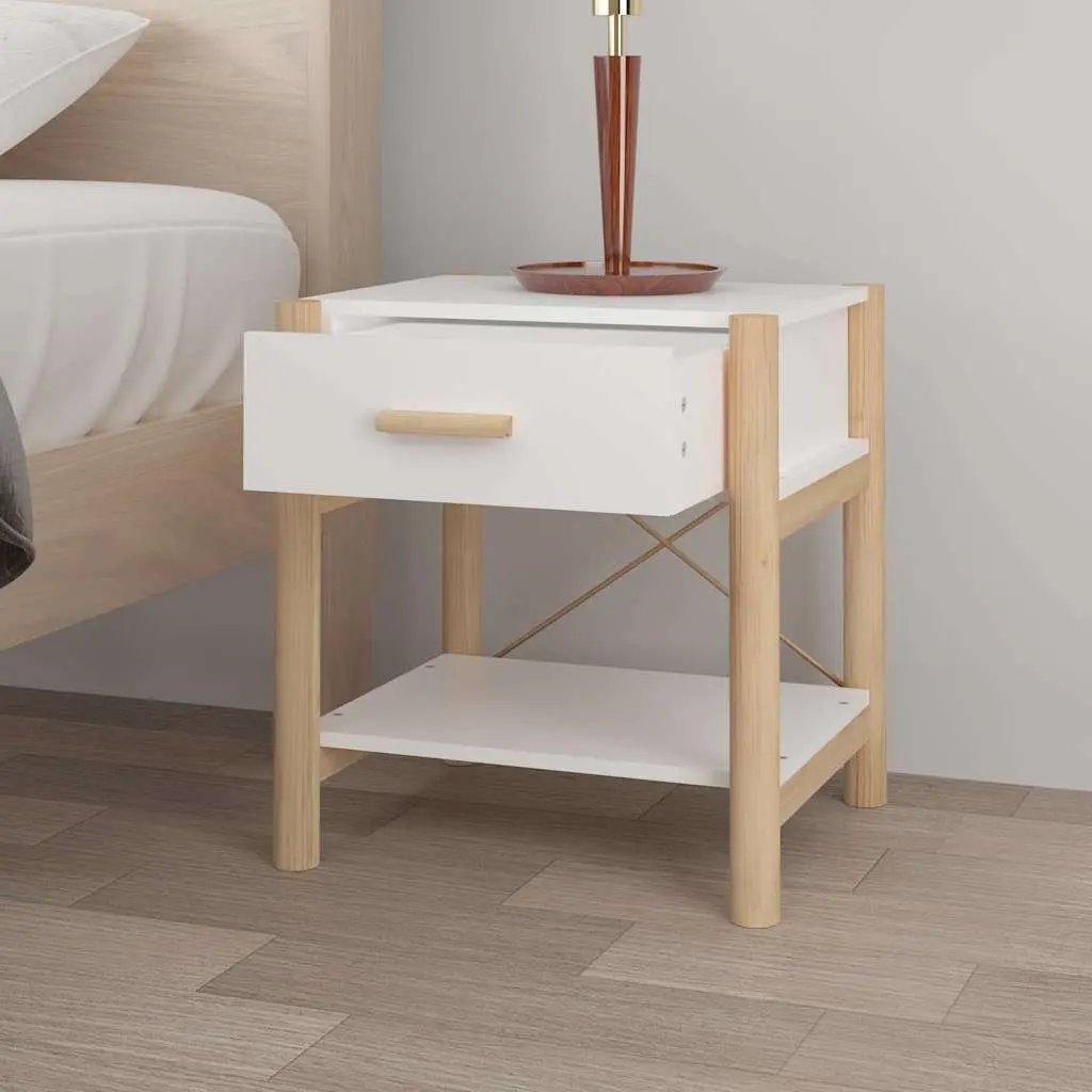 Bedside Tables Set of 2 White Engineered Wood Cabinet Storage Nightstand Bedroom