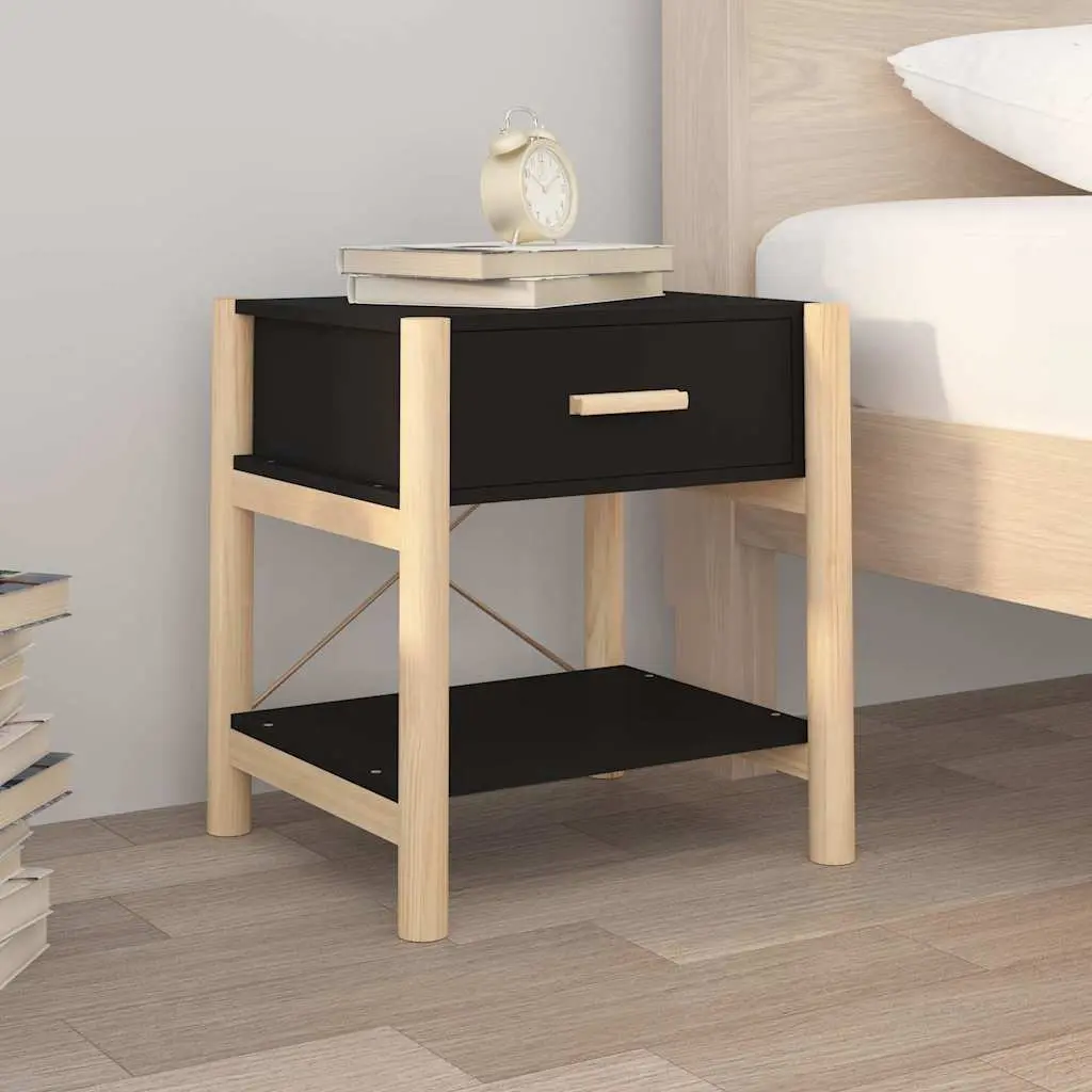 Bedside Tables Engineered Wood Black 42x38x45 cm Storage Cabinet Nightstand 2pcs