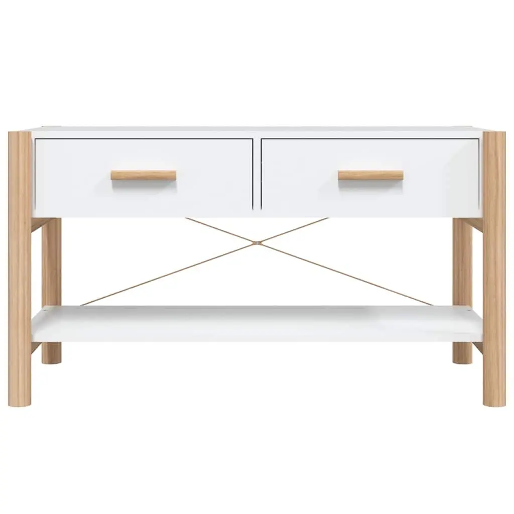 White TV Stand Engineered Wood Storage Unit 82x38x45cm with Solid Wood Legs
