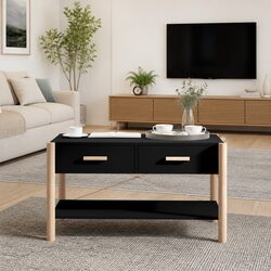 Coffee Table Black Storage Organiser Side Table Living Room Furniture Decor