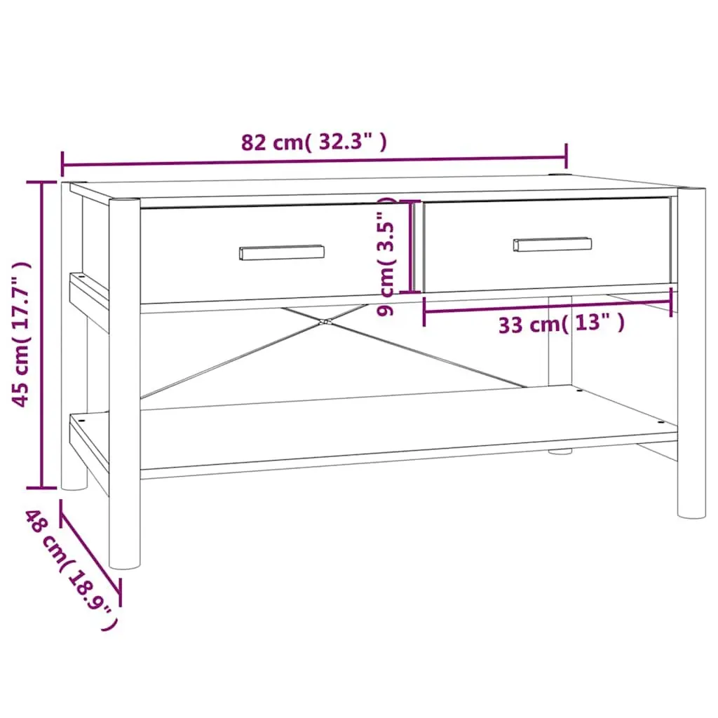 Coffee Table Engineered Wood Black 82 x 48 x 45 cm
