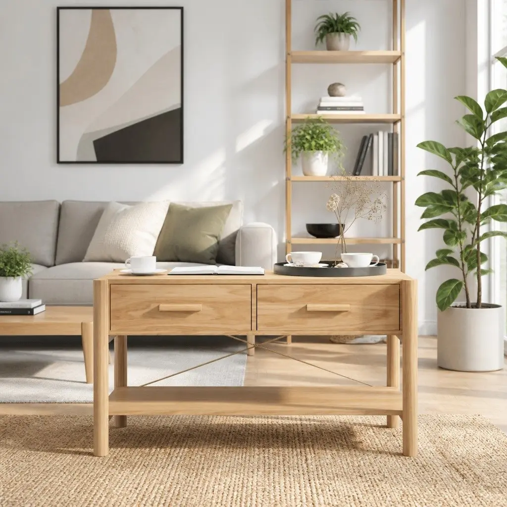 Coffee Table Brown Engineered Wood 82L x 48W x 45H cm with Storage for Living Room Furniture