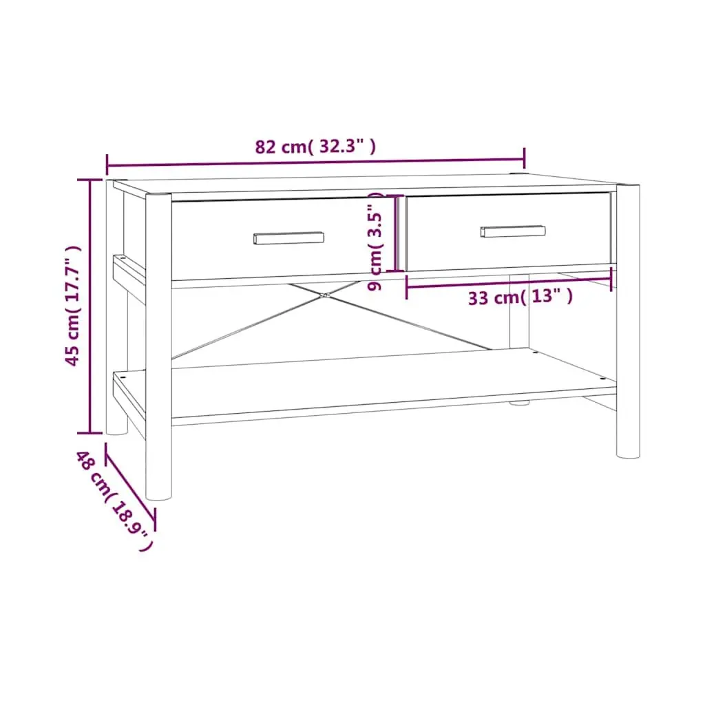Coffee Table Brown Engineered Wood 82L x 48W x 45H cm with Storage for Living Room Furniture