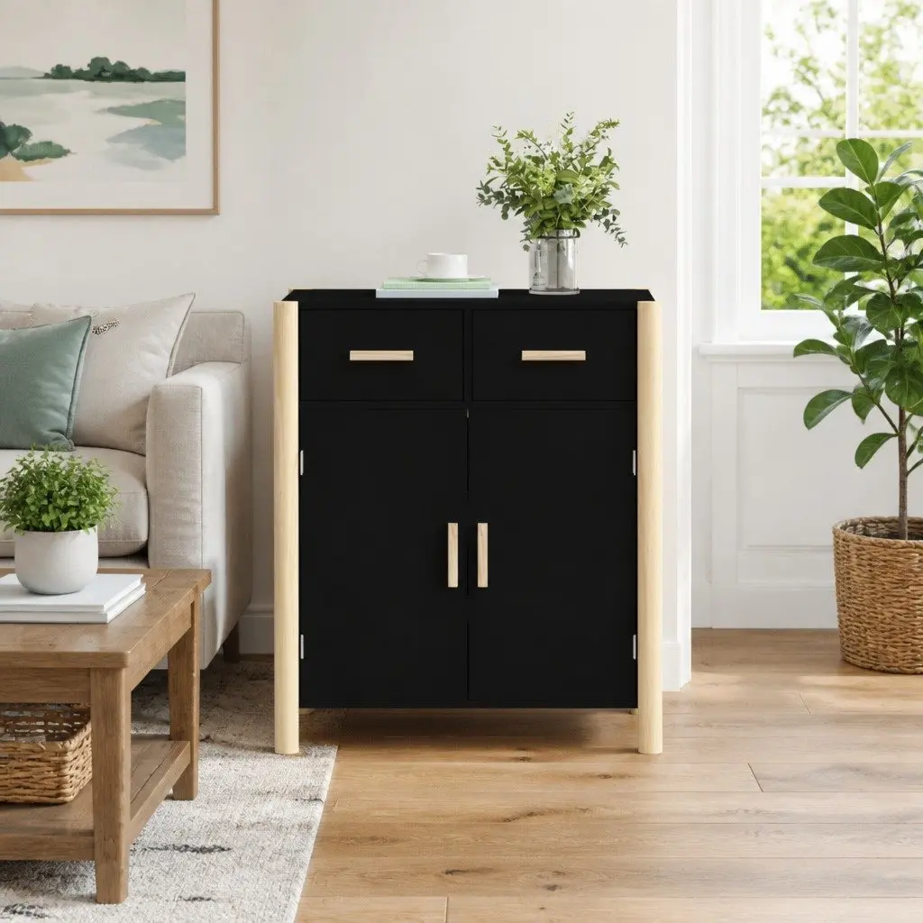 Storage Buffet Sideboard Cabinet Engineered Wood 62x38x75cm Black Furniture