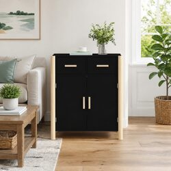 Black Sideboard Cabinet 62x38x75cm Storage Buffet Engineered Wood Furniture