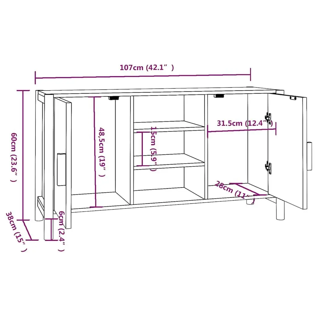White Sideboard 107x38x60cm Storage Cabinet Engineered Wood Buffet Furniture